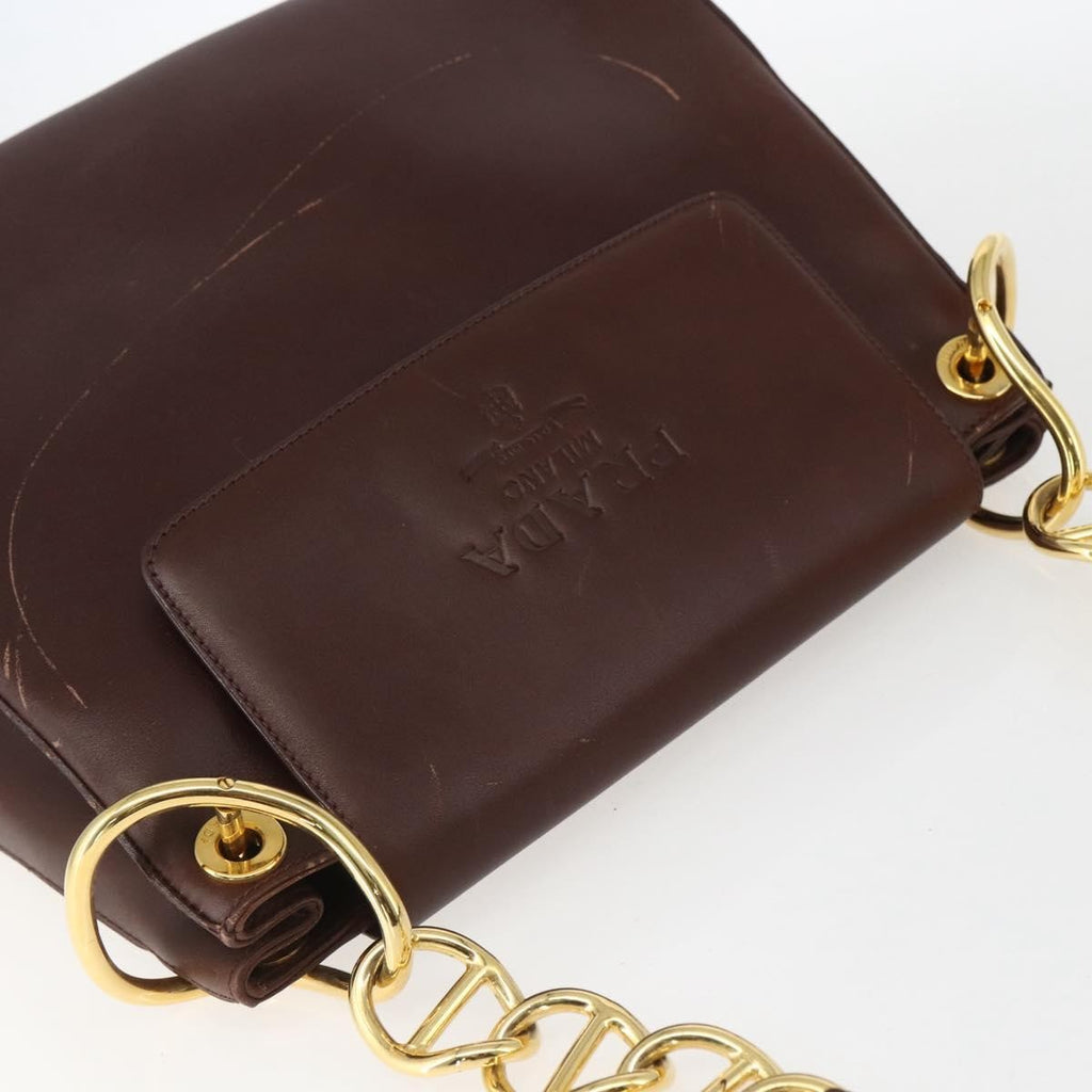 Prada Vintage Shoulder Bag Leather Brown Leather Shoulder Bag Bag (Pre-Owned)