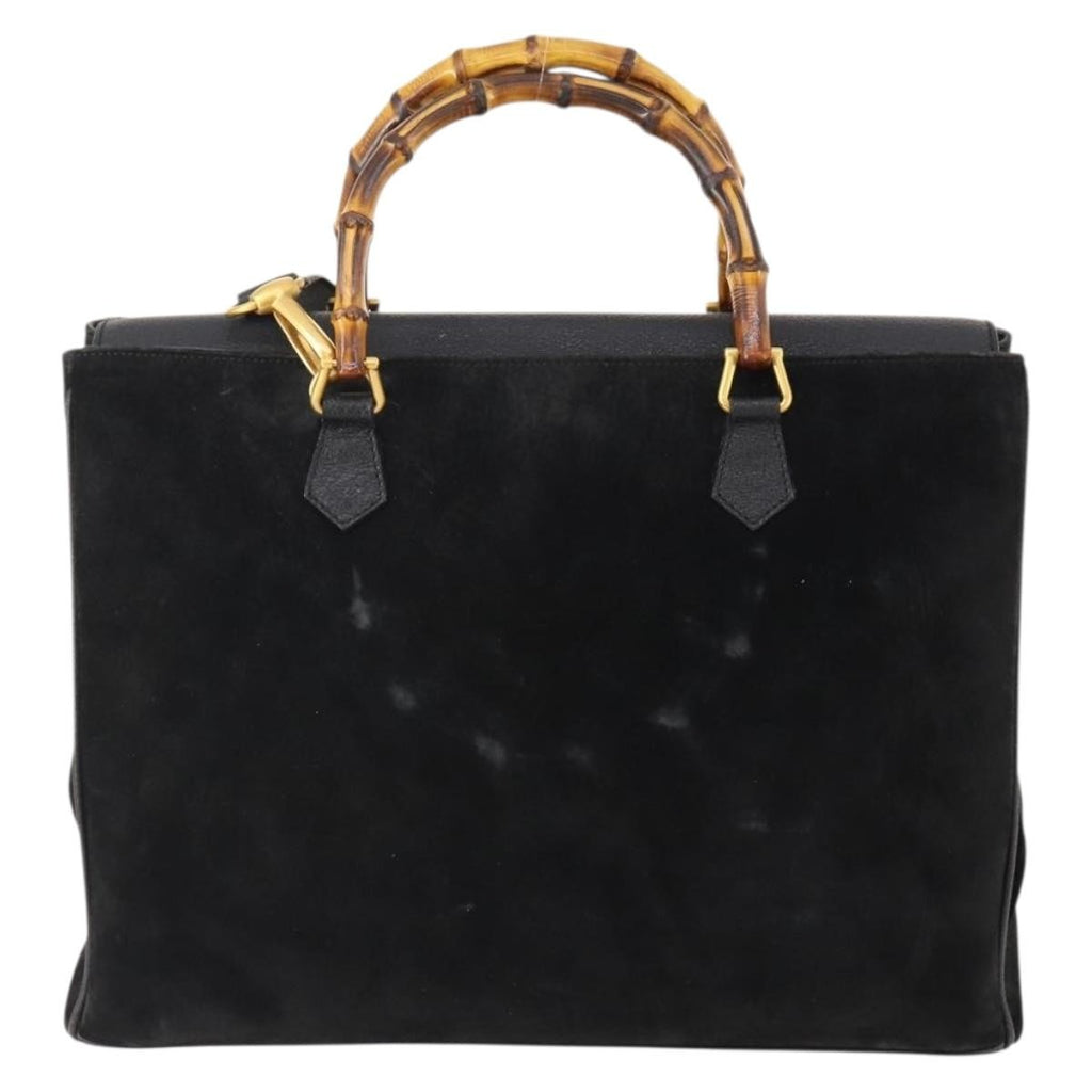 Gucci Bamboo Tote Bag Suede Black Suede Tote Bag Bag (Pre-Owned)