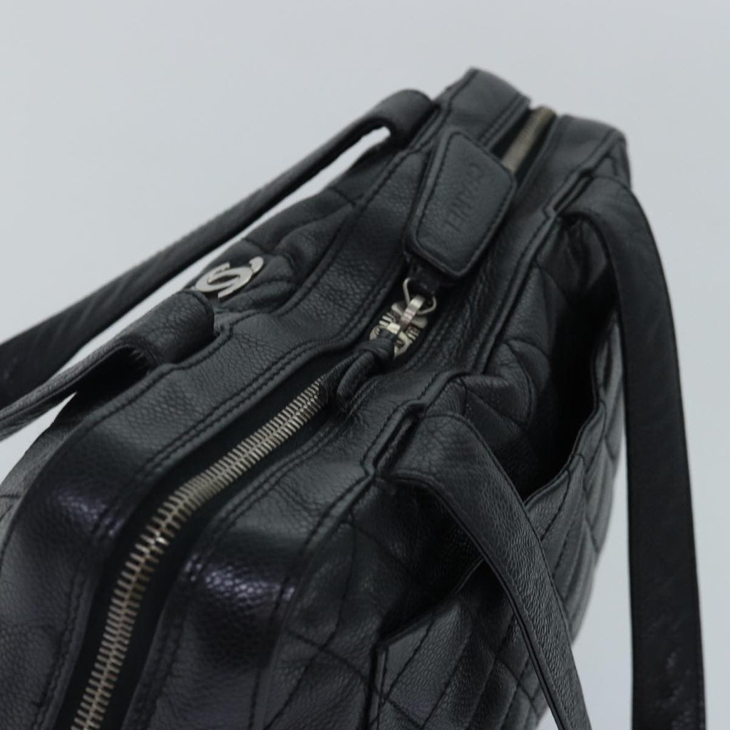 Chanel Vintage Cc Zip Around Bowler Bag Quilted Caviar Black Leather Handbag (Pre-Owned)
