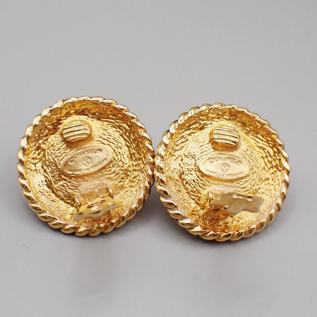 Chanel Vintage Round Chain Clip-On Earrings Metal With Faux Pearl Gold Gold_Plated Earrings Jewelry (Pre-Owned)