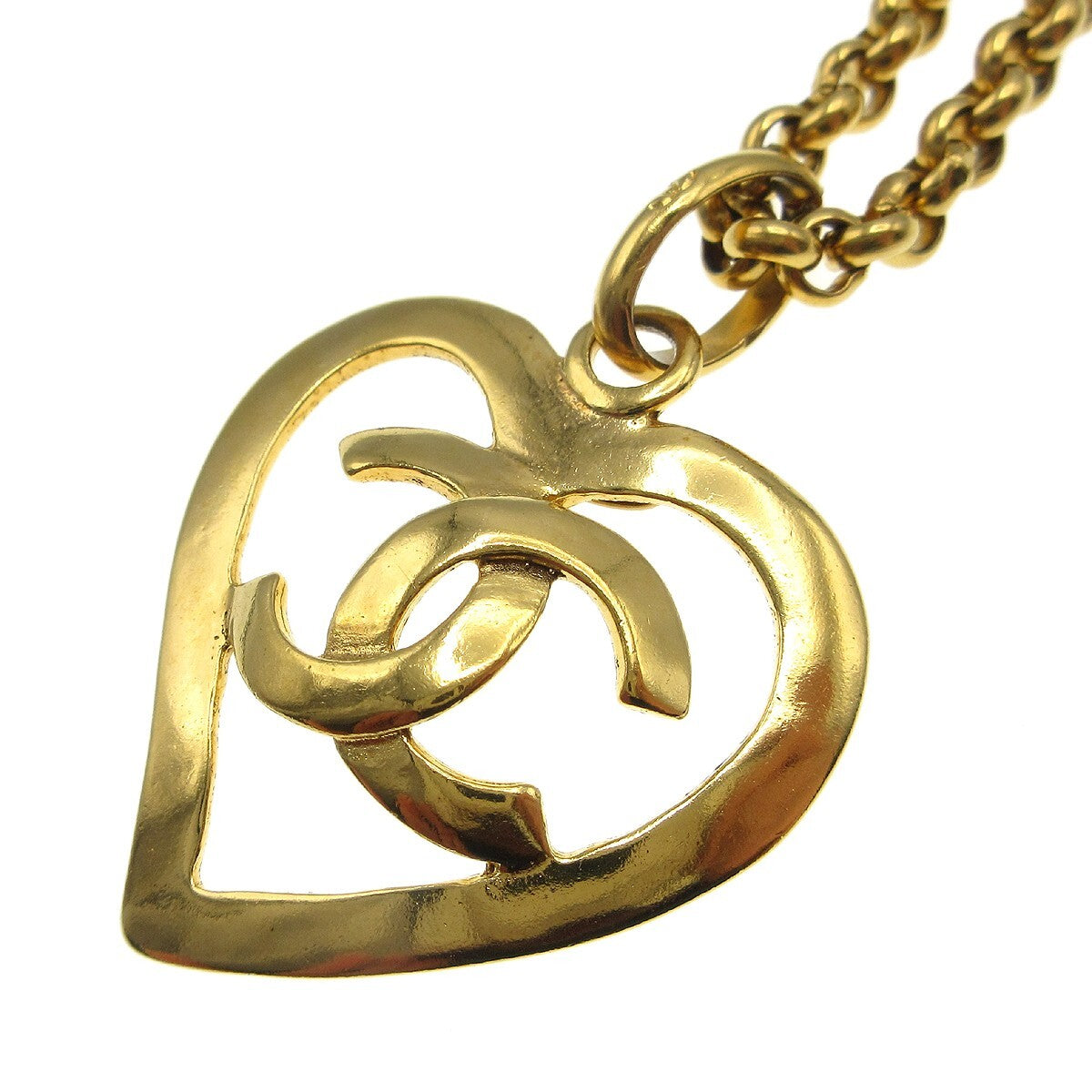 Chanel Cc Heart Pendant Necklace Metal Gold Gold_Plated Necklace Jewelry (Pre-Owned)