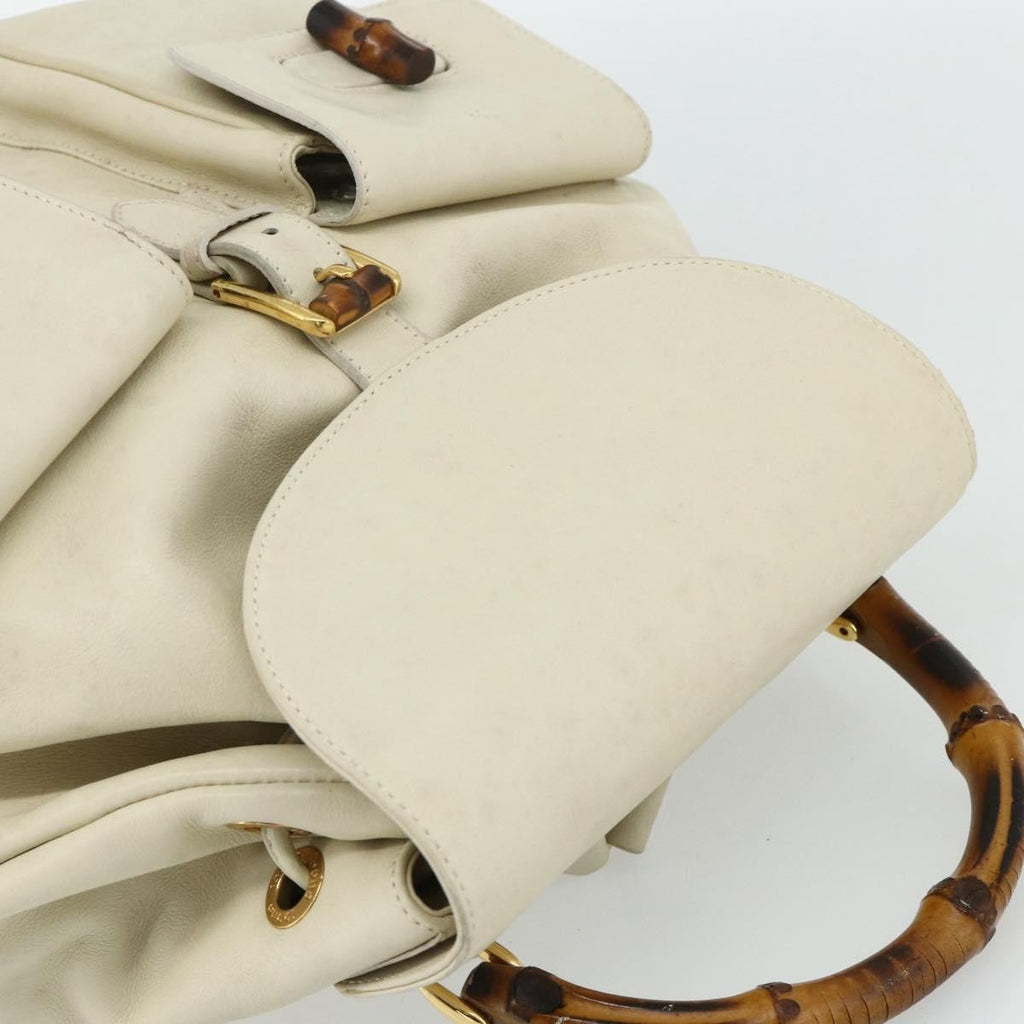 Gucci Vintage Bamboo Backpack Leather White Leather Backpack Bag (Pre-Owned)