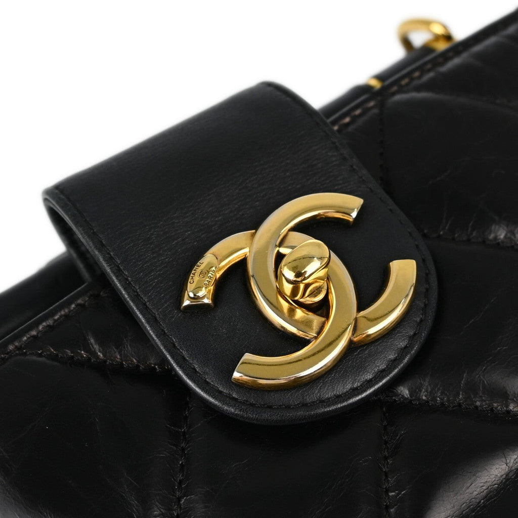 Chanel Gold Bar Tote Quilted Aged Calfskin Black Leather Tote Bag Bag (Pre-Owned)