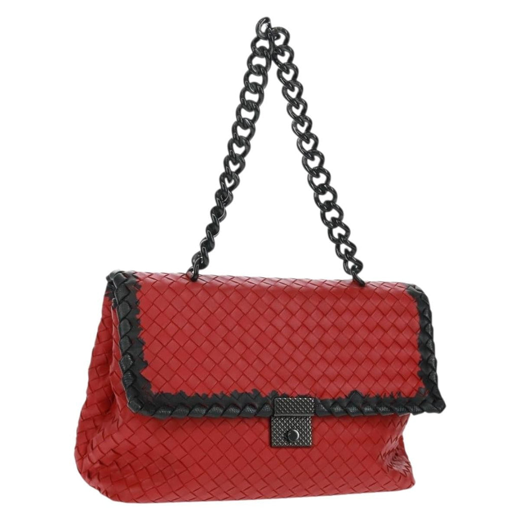 Bottega Veneta Glass Shoulder Bag Intrecciato Nappa With Snakeskin Red Leather Shoulder Bag Bag (Pre-Owned)