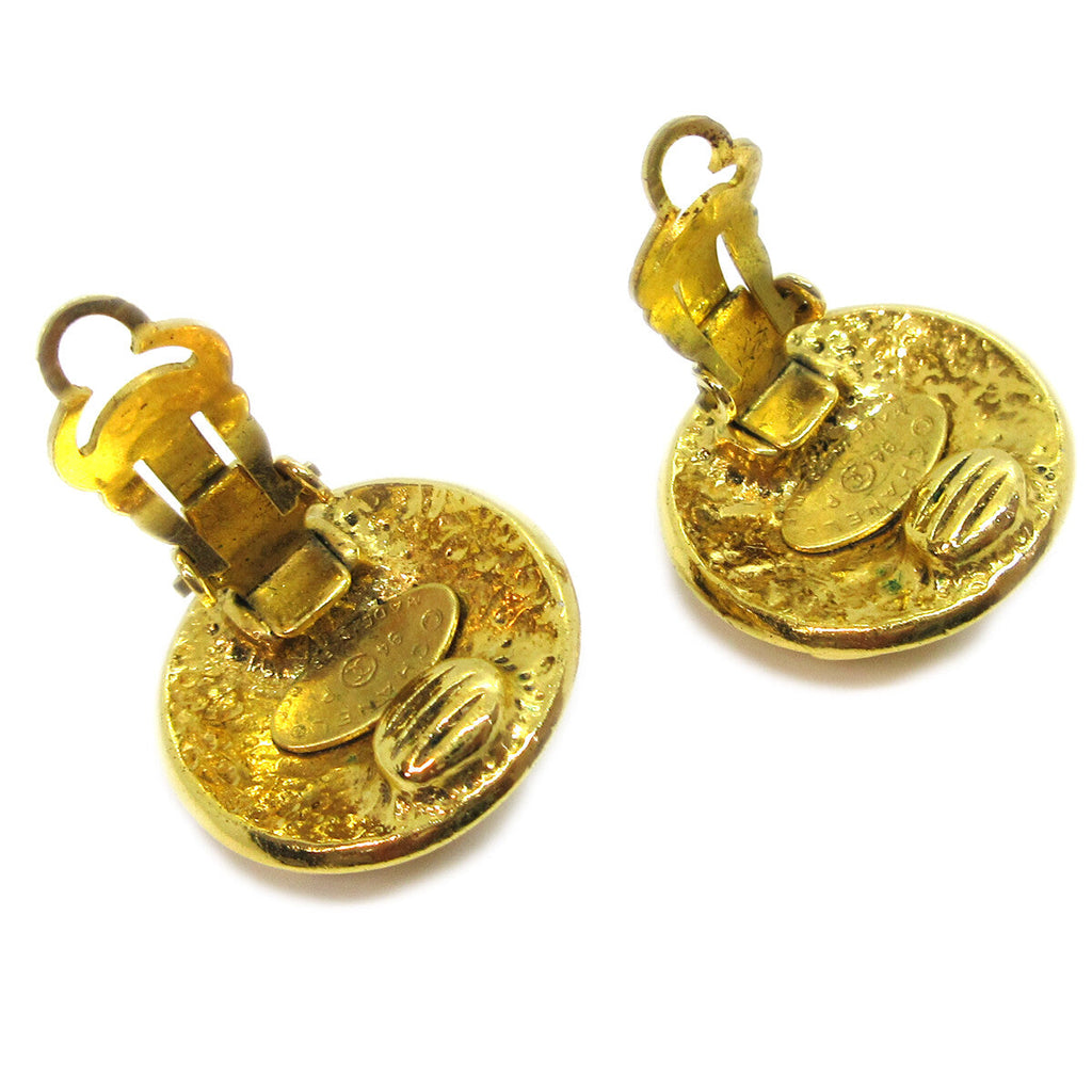 Chanel Cc Button Clip-On Earrings Metal Gold Gold_Plated Earrings Jewelry (Pre-Owned)