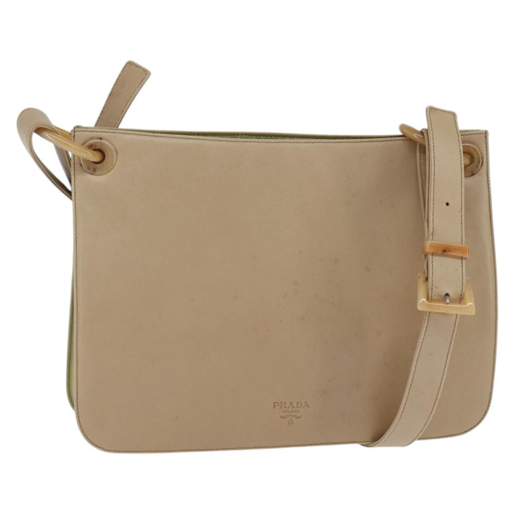 Prada Vintage Shoulder Bag Leather Beige Leather Shoulder Bag Bag (Pre-Owned)