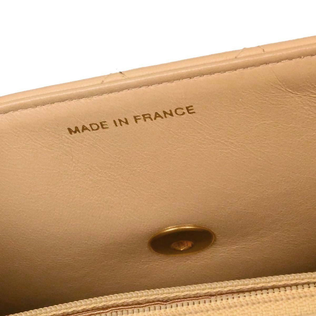 Chanel Vintage Top Handle Flap Bag Quilted Lambskin Beige Leather Handbag (Pre-Owned)
