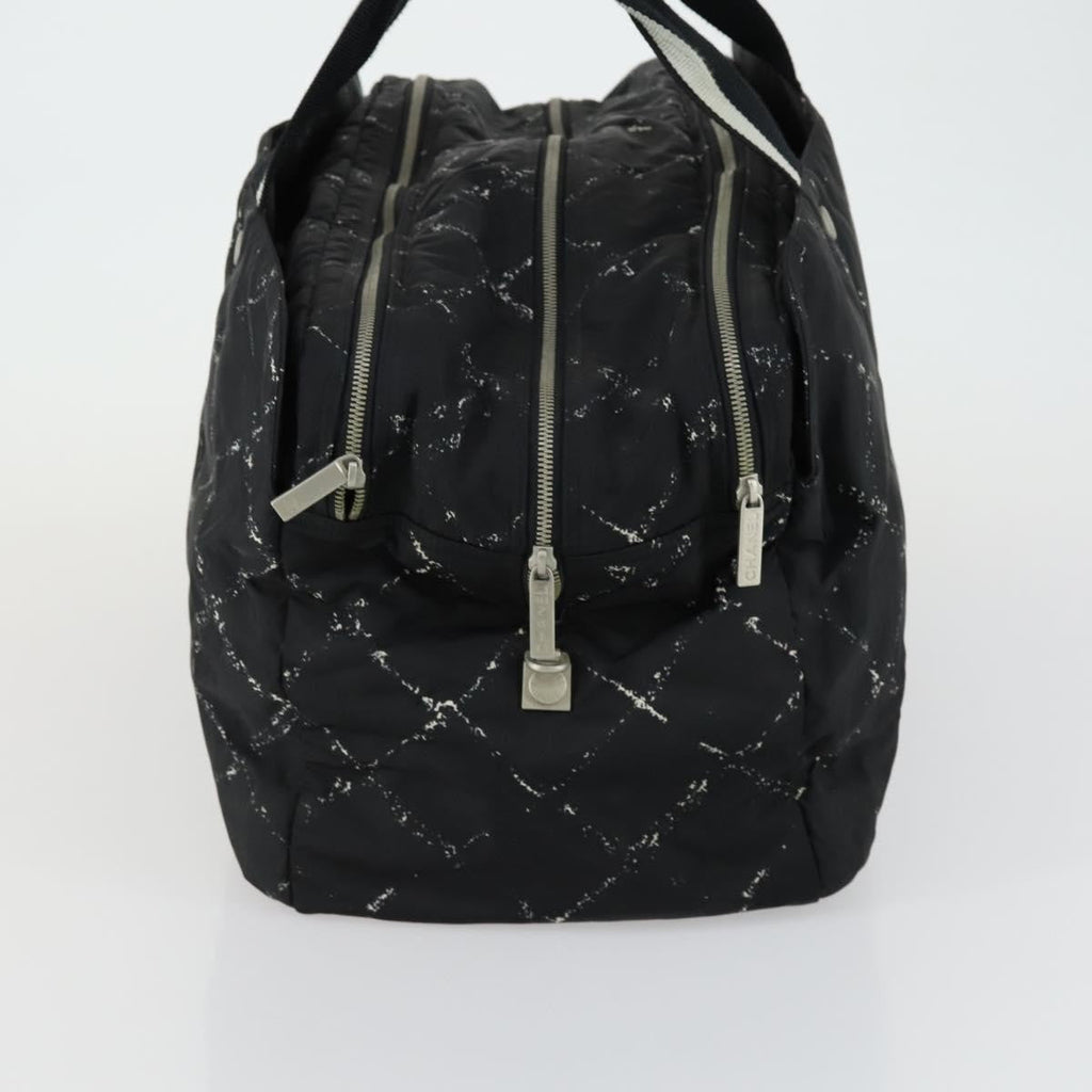 Chanel Travel Line Boston Bag Printed Nylon Black Nylon Travel Bag Bag (Pre-Owned)