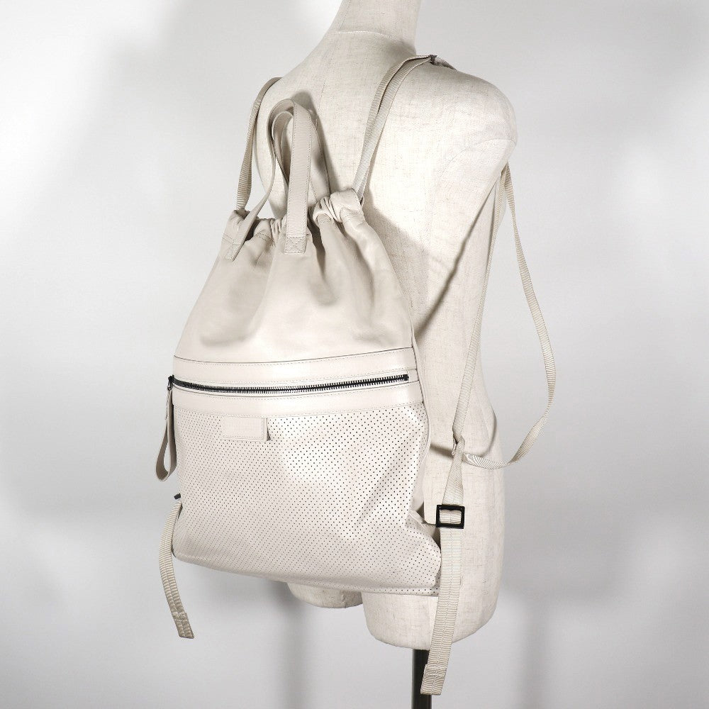 Bottega Veneta Drawstring Backpack Perforated Leather Beige Calfskin Backpack Bag (Pre-Owned)