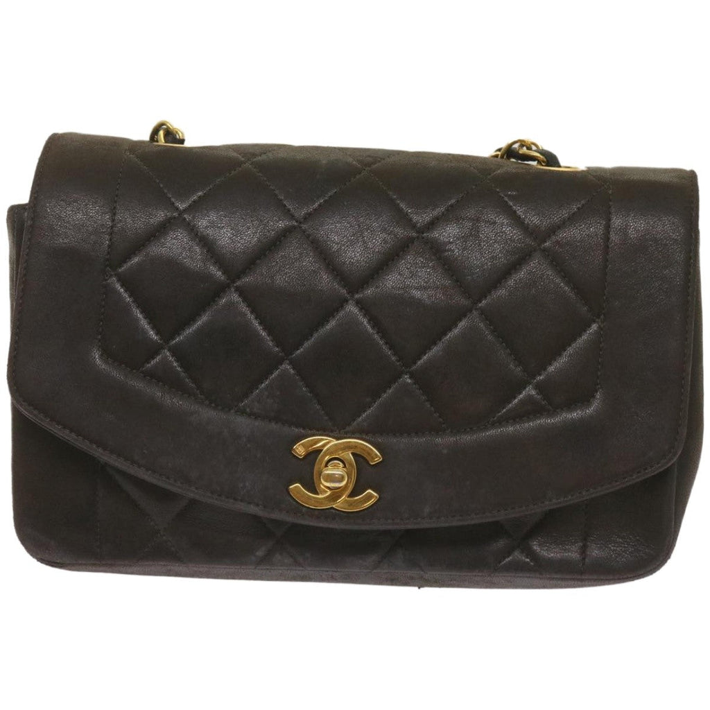 Chanel Vintage Diana Flap Bag Quilted Lambskin Black Leather Shoulder Bag Bag (Pre-Owned)