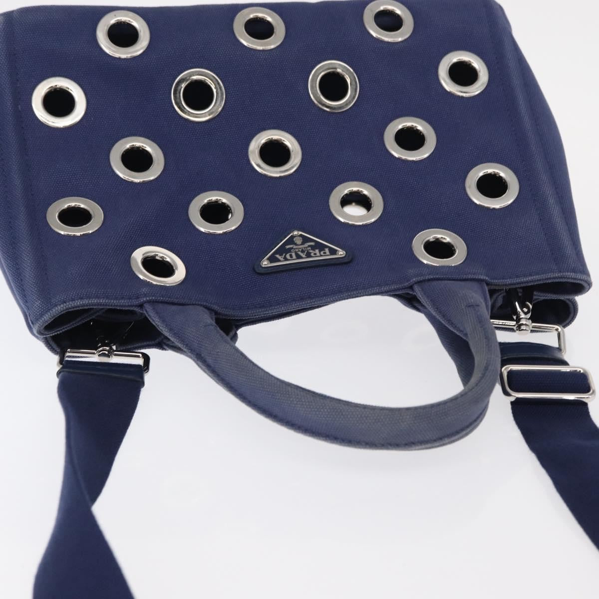 Prada Canapa Convertible Tote Grommet Embellished Canvas Blue Canvas Tote Bag Bag (Pre-Owned)