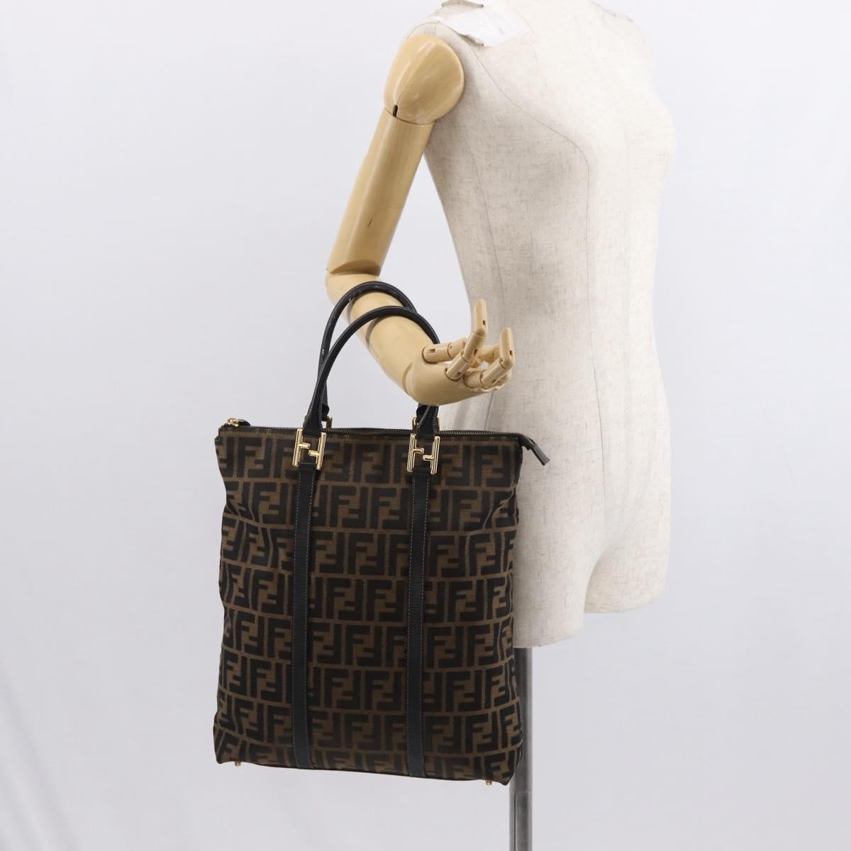 Fendi Zucca Tote Bag Canvas Black Canvas Tote Bag Bag (Pre-Owned)