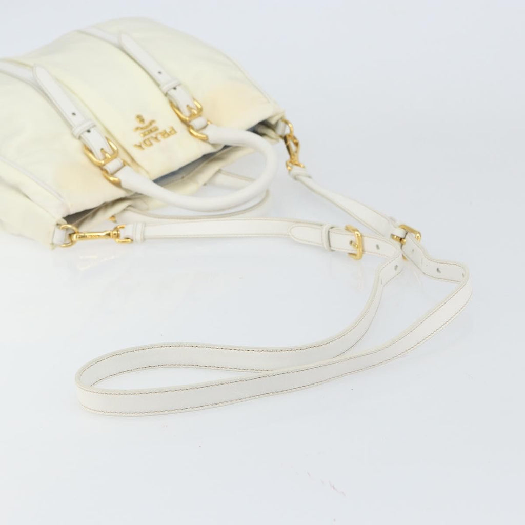 Prada Vintage Tote Tessuto With Leather White Nylon Tote Bag Bag (Pre-Owned)