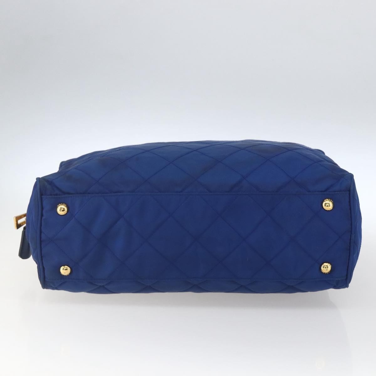 Prada Chain Shoulder Bag Quilted Tessuto Blue Nylon Shoulder Bag Bag (Pre-Owned)