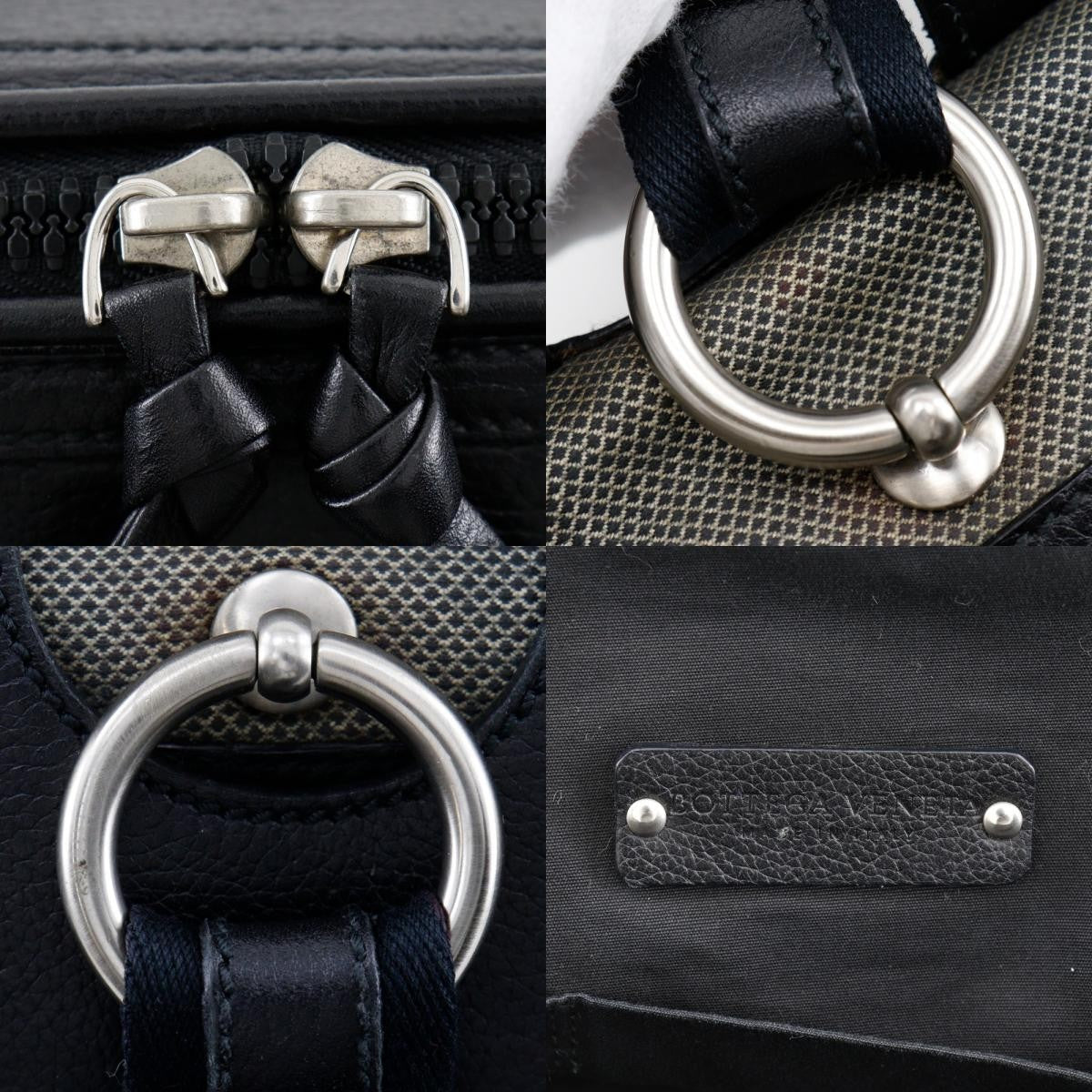 Bottega Veneta Vintage Handbag Leather Gray Canvas Handbag (Pre-Owned)