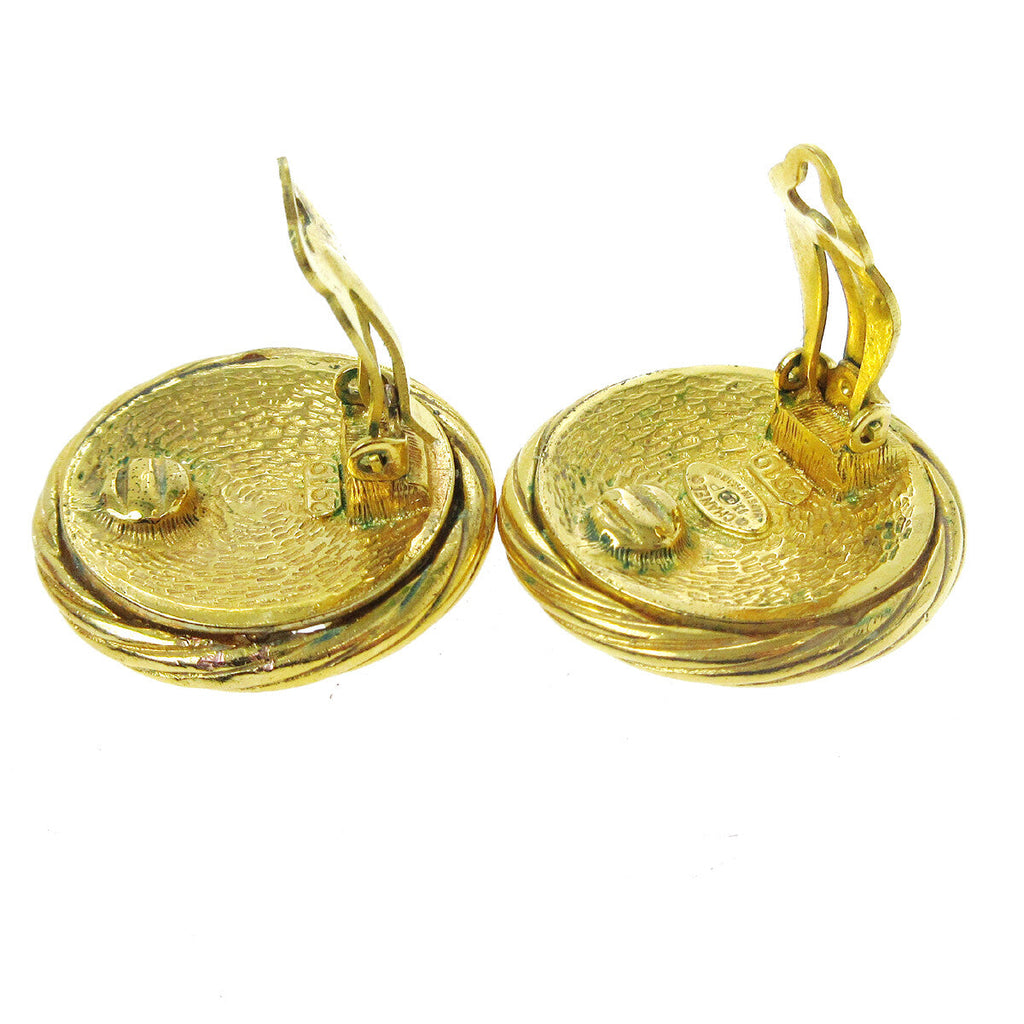 Chanel Cc Button Clip-On Earrings Metal Gold Gold_Plated Earrings Jewelry (Pre-Owned)