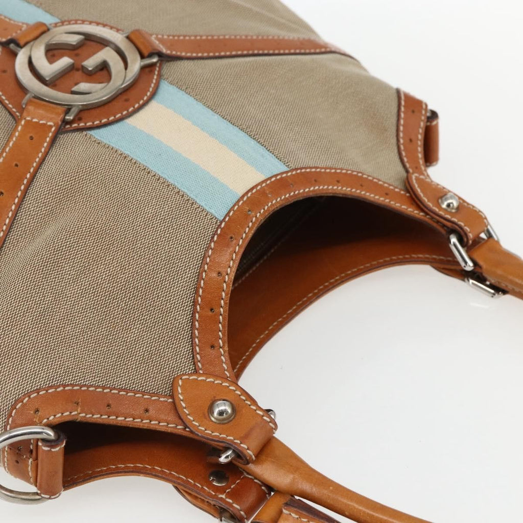 Gucci Reins Web Shoulder Bag Canvas Beige Canvas Shoulder Bag Bag (Pre-Owned)