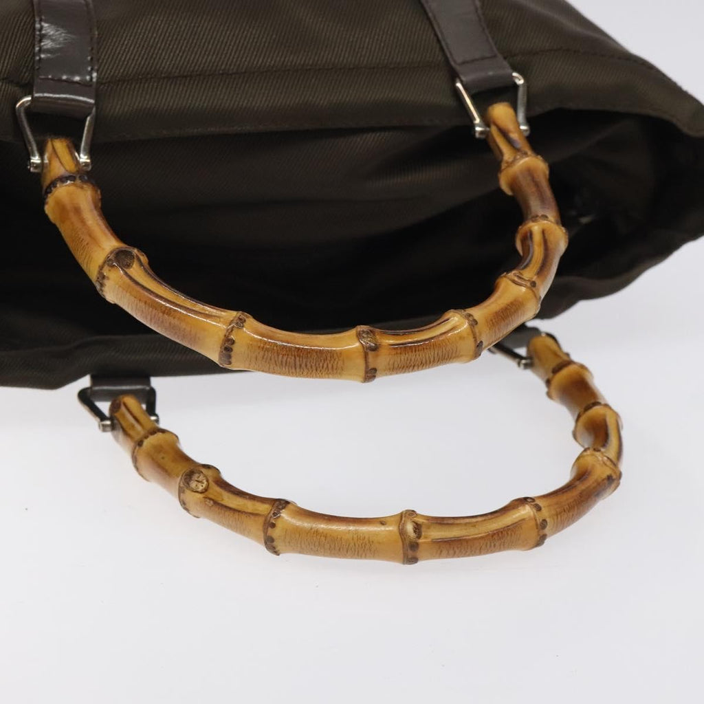 Gucci Convertible Bamboo Zip Tote Nylon Brown Nylon Tote Bag Bag (Pre-Owned)