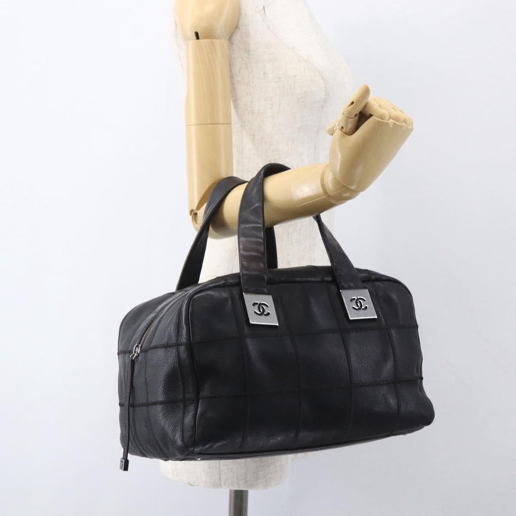 Chanel Chocolate Bar Cc Bowler Bag Caviar Skin Black Leather Handbag (Pre-Owned)