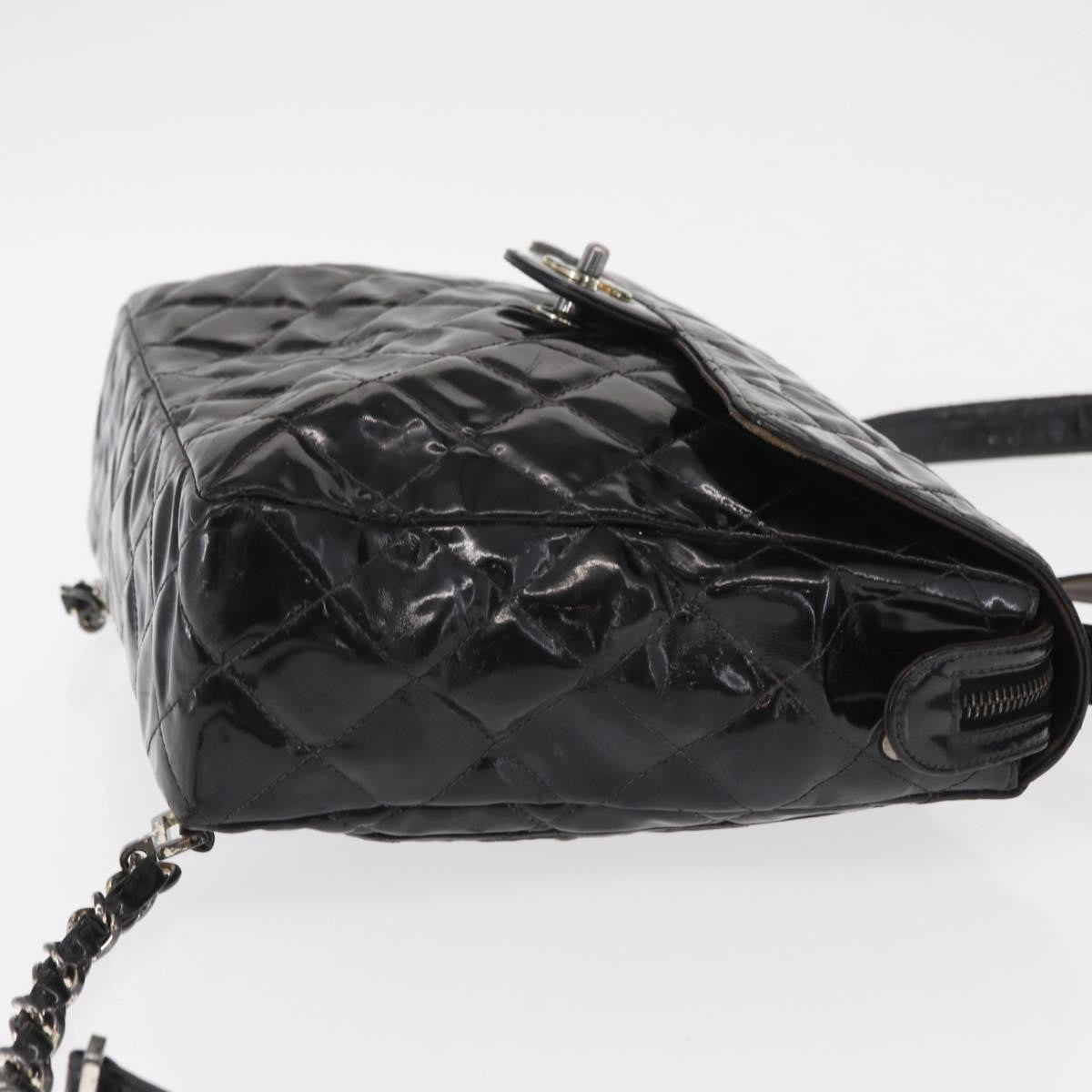 Chanel Vintage Square Flap Backpack Enamel Black Patent_Leather Backpack Bag (Pre-Owned)