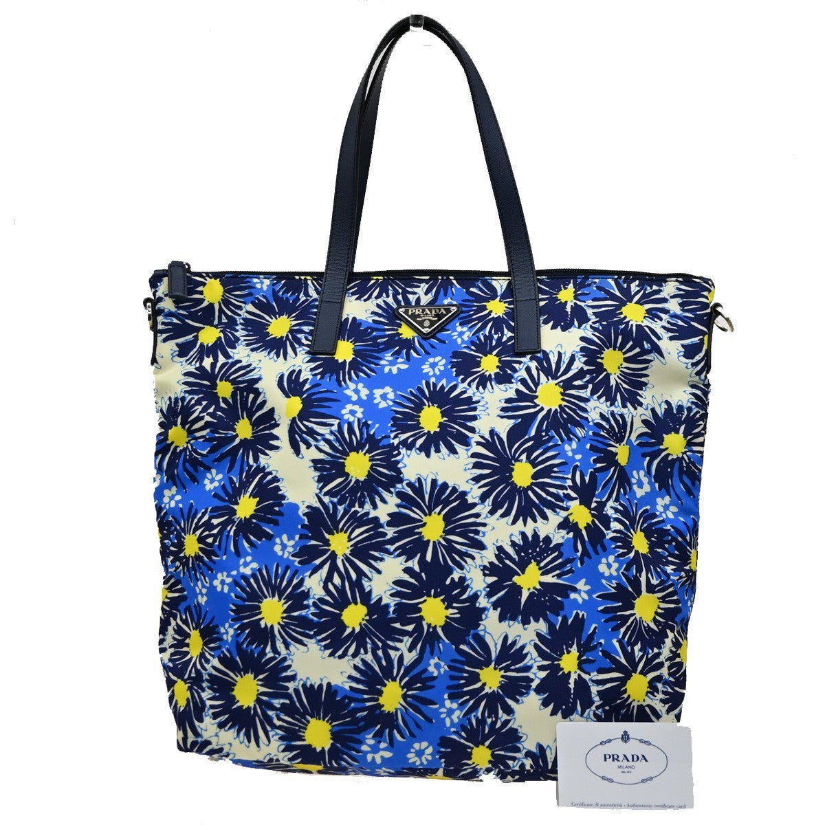 Prada Convertible Zip Tote Printed Tessuto Blue Nylon Shoulder Bag Bag (Pre-Owned)