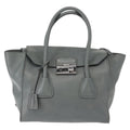 Prada Twin Pocket Lock Flap Tote Glace Calf Gray Leather Tote Bag Bag (Pre-Owned)