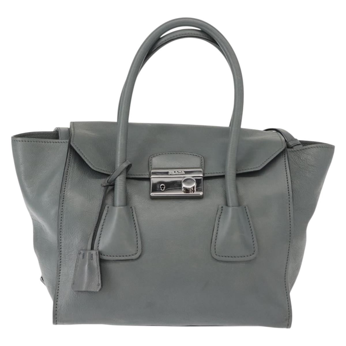 Prada Twin Pocket Lock Flap Tote Glace Calf Gray Leather Tote Bag Bag (Pre-Owned)