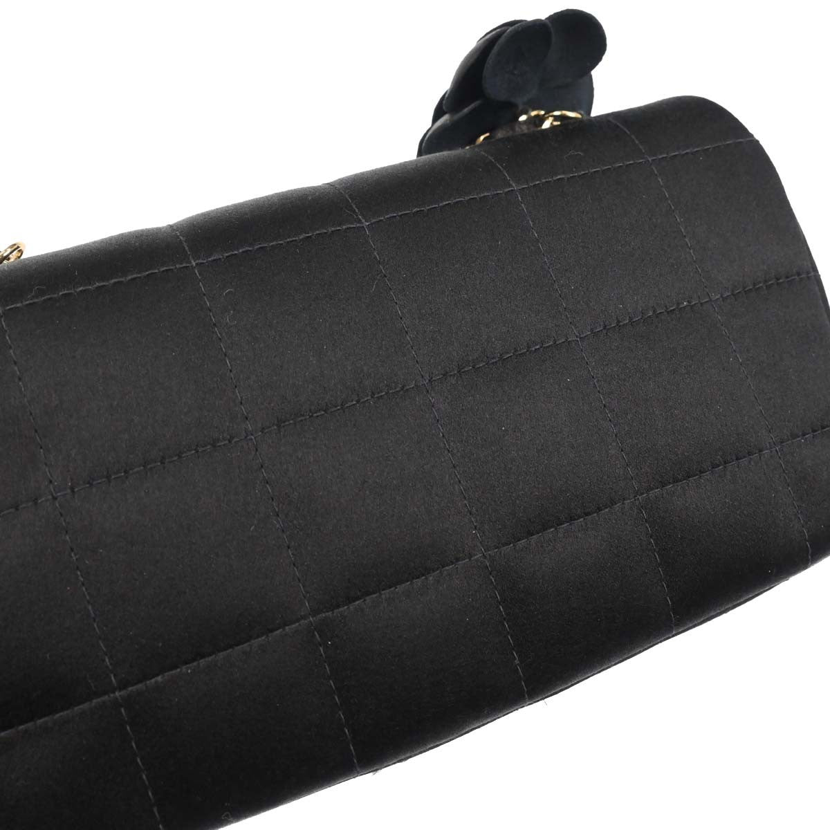 Chanel Chocolate Bar Flap Bag Quilted Satin Black Satin Shoulder Bag Bag (Pre-Owned)