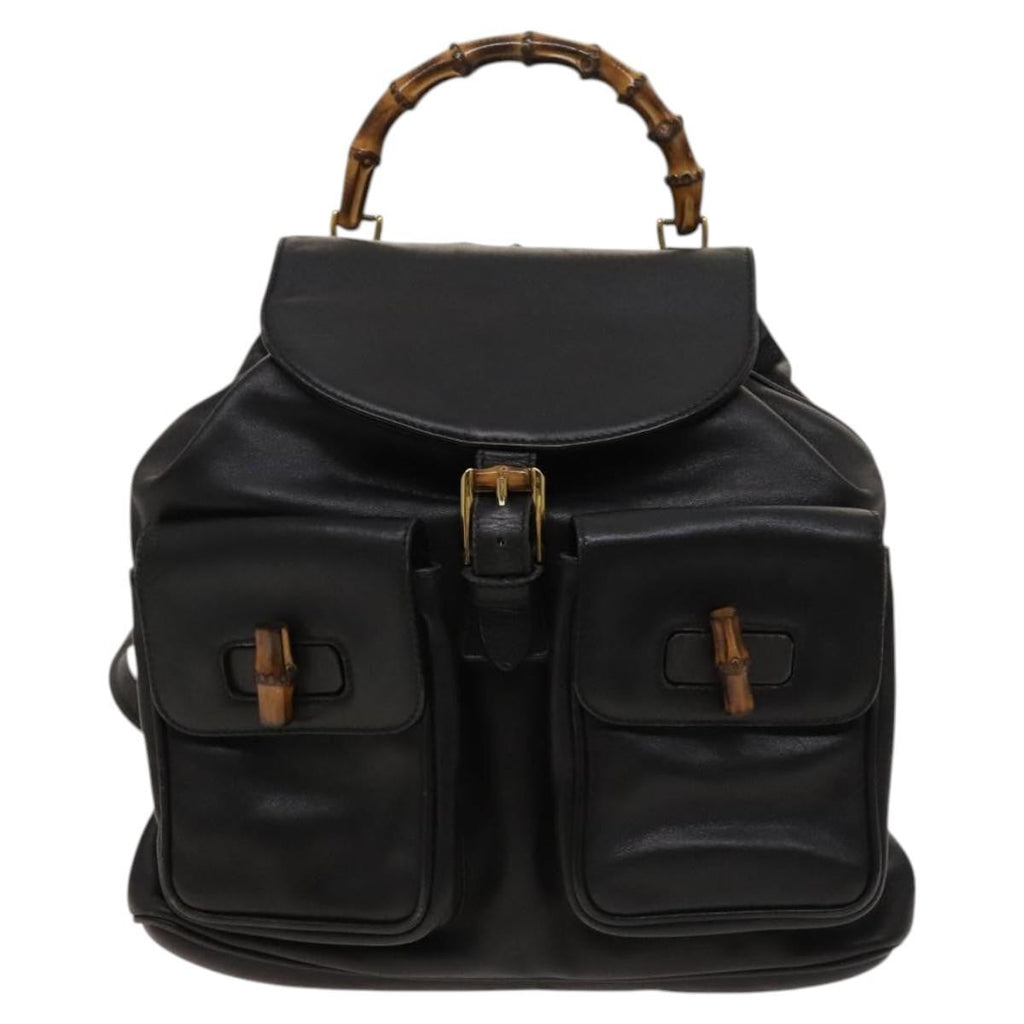 Gucci Vintage Bamboo Backpack Leather Black Leather Backpack Bag (Pre-Owned)