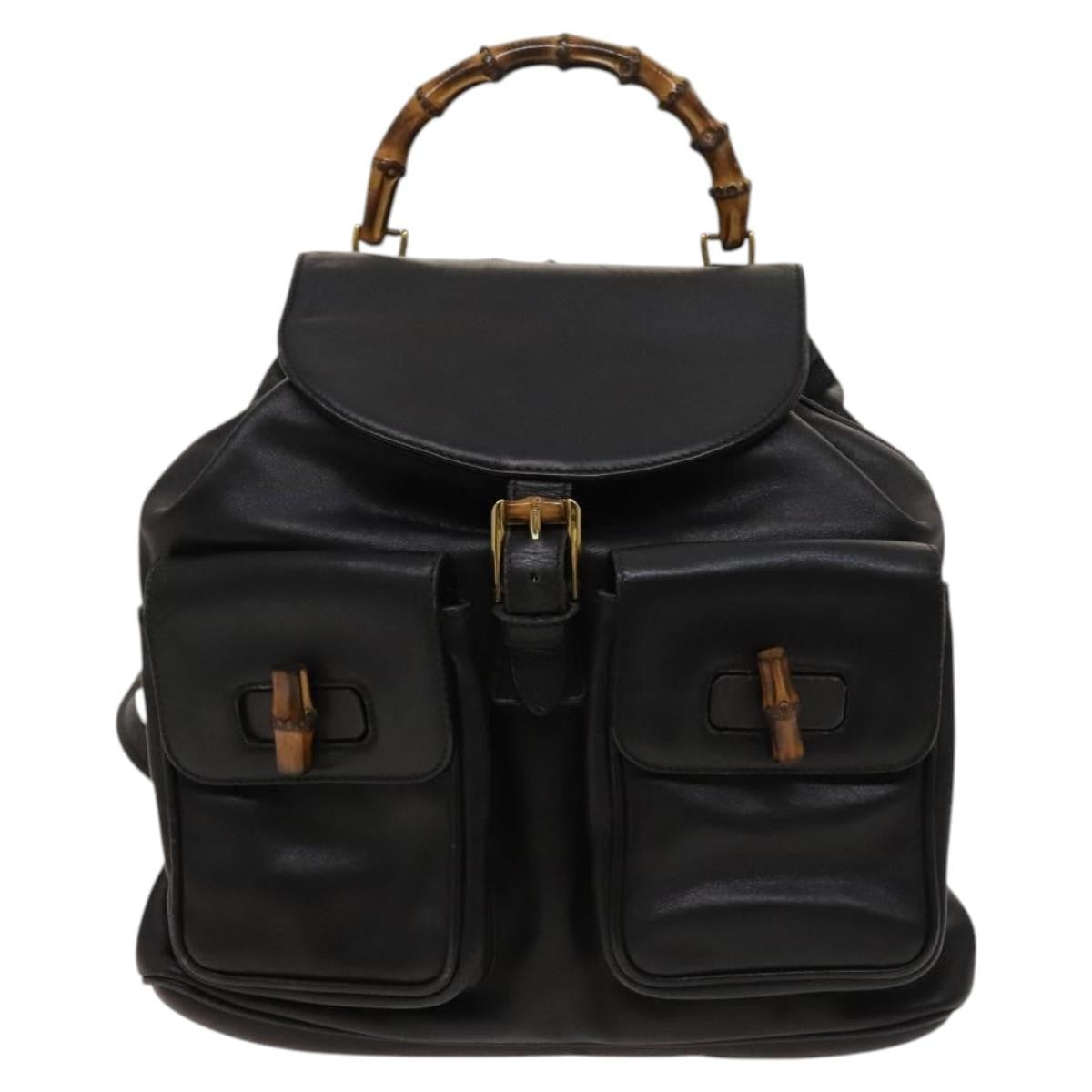 Gucci Vintage Bamboo Backpack Leather Black Leather Backpack Bag (Pre-Owned)