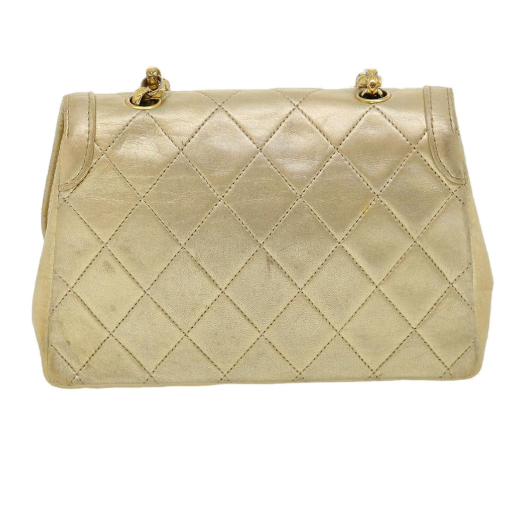 Chanel Vintage Cc Chain Flap Bag Quilted Lambskin Gold Leather Shoulder Bag Bag (Pre-Owned)