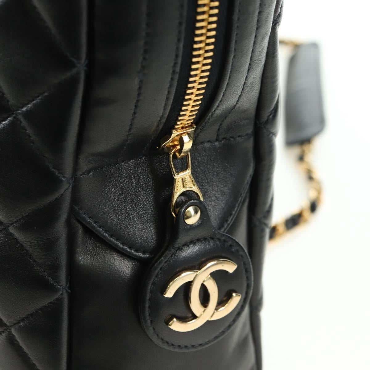 Chanel Vintage Zip Chain Shoulder Bag Quilted Lambskin Black Leather Shoulder Bag Bag (Pre-Owned)