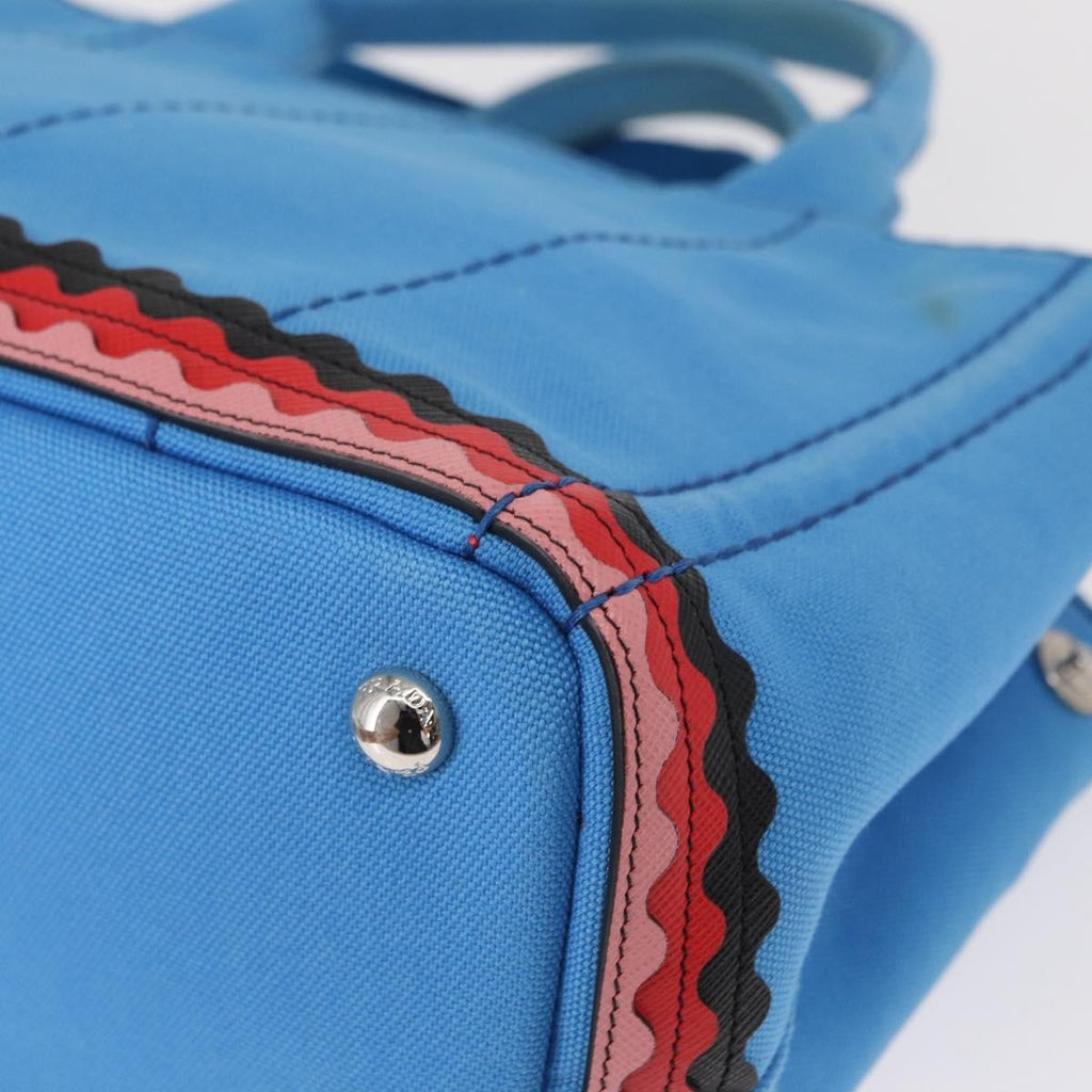 Prada Canapa Convertible Tote Canvas With Applique Blue Canvas Tote Bag Bag (Pre-Owned)