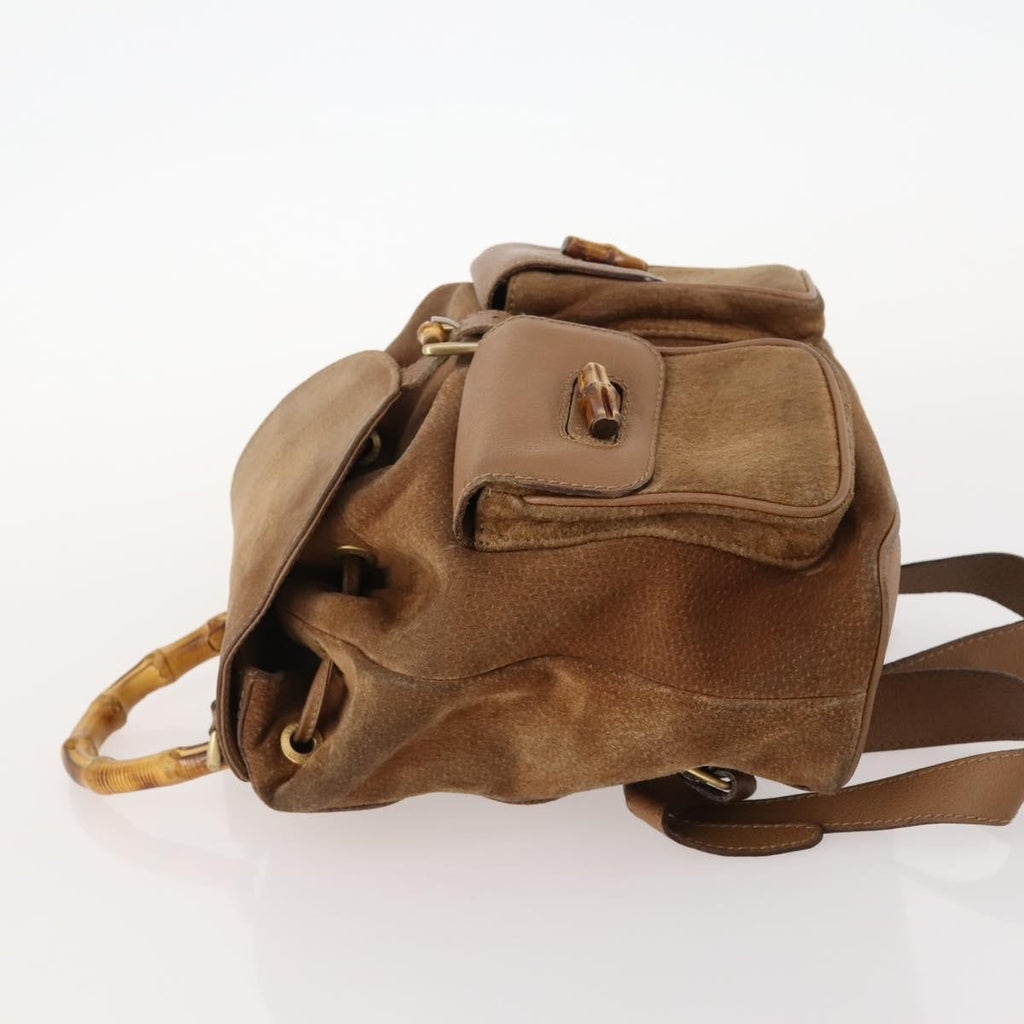 Gucci Vintage Bamboo Backpack Suede And Leather Brown Suede Backpack Bag (Pre-Owned)