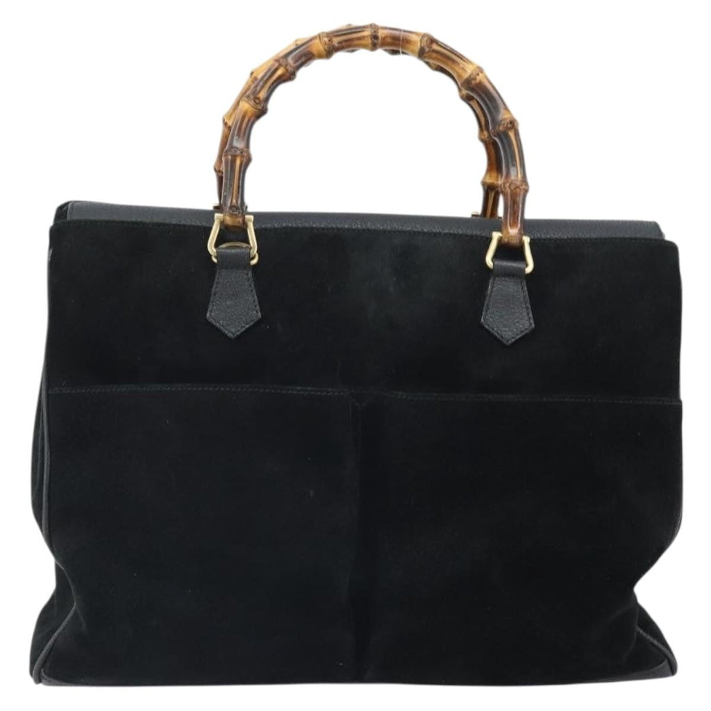 Gucci Bamboo Tote Bag Suede Black Suede Tote Bag Bag (Pre-Owned)