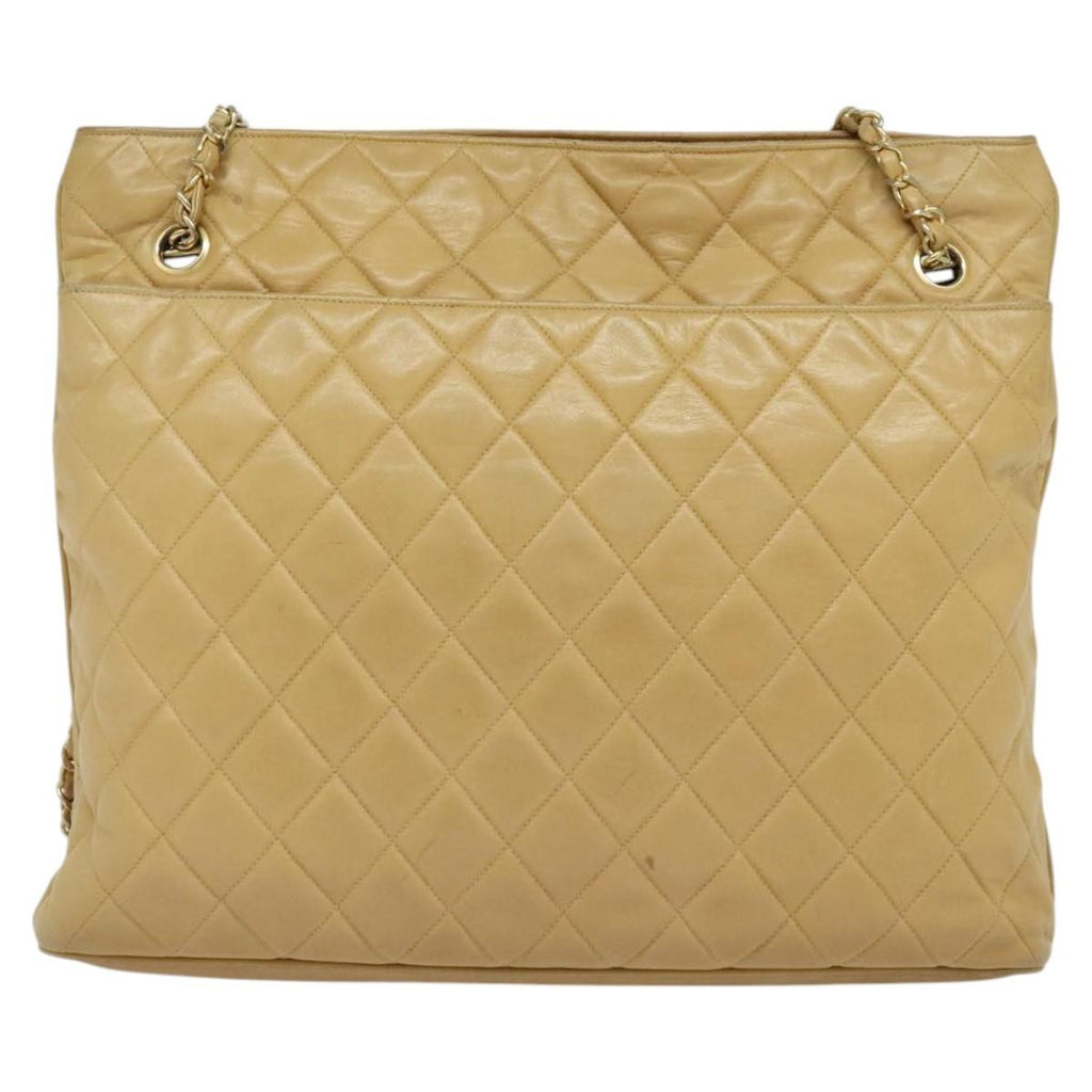 Chanel Vintage Shoulder Bag Leather Beige Leather Shoulder Bag Bag (Pre-Owned)