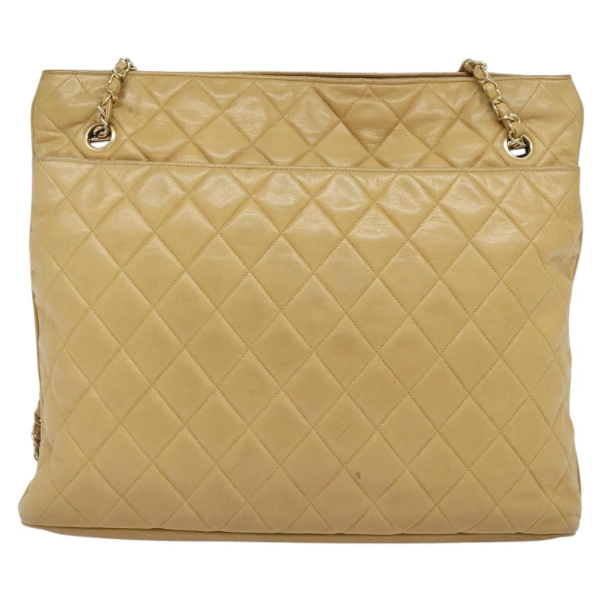 Chanel Vintage Shoulder Bag Leather Beige Leather Shoulder Bag Bag (Pre-Owned)