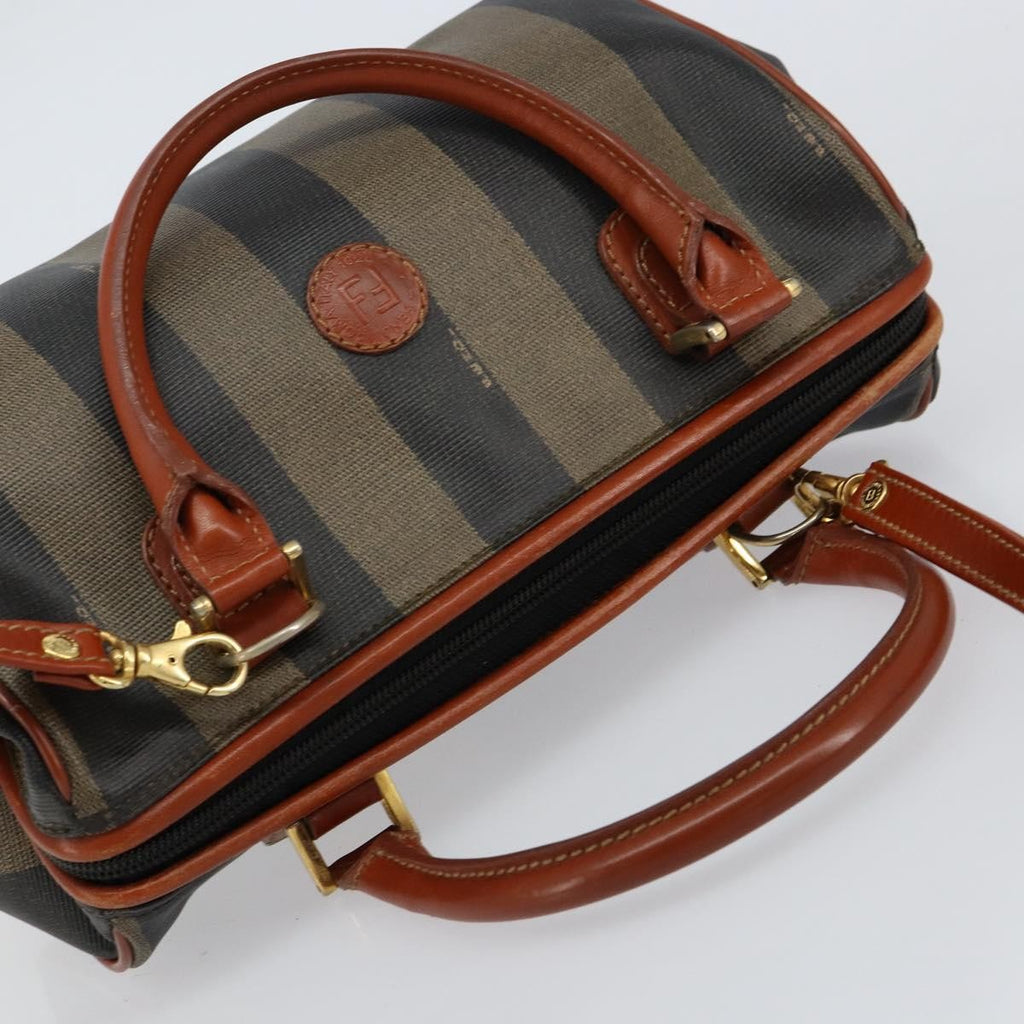 Fendi Vintage Pequin Convertible Boston Bag Coated Canvas Black Canvas Handbag (Pre-Owned)