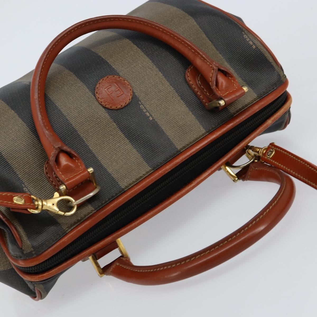 Fendi Vintage Pequin Convertible Boston Bag Coated Canvas Black Canvas Handbag (Pre-Owned)