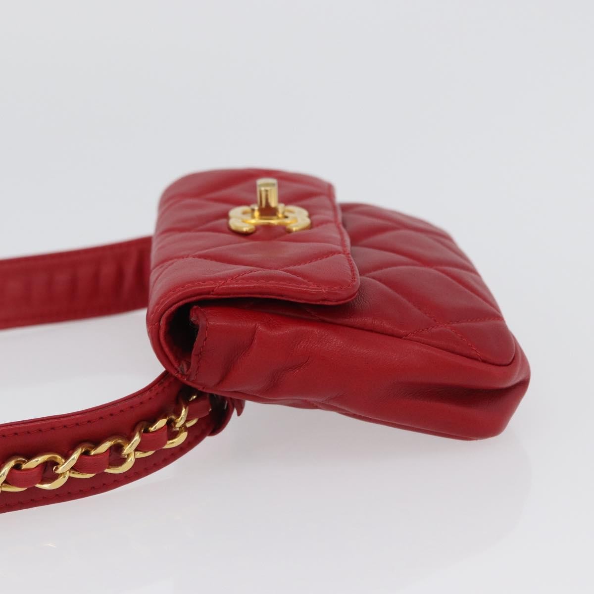 Chanel Vintage Cc Flap Waist Bag Quilted Lambskin Red Leather Clutche & Pouche Bag (Pre-Owned)
