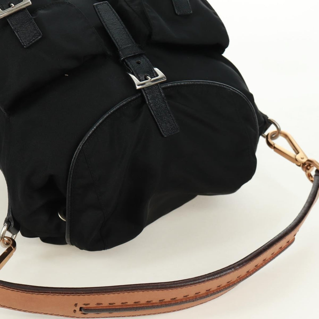 Prada Double Pocket Drawstring Shoulder Bag Tessuto Black Nylon Shoulder Bag Bag (Pre-Owned)