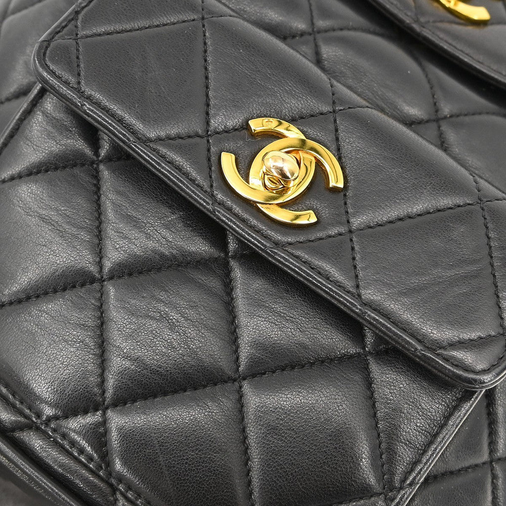Chanel Duma Drawstring Backpack Quilted Leather Black Leather Backpack Bag (Pre-Owned)