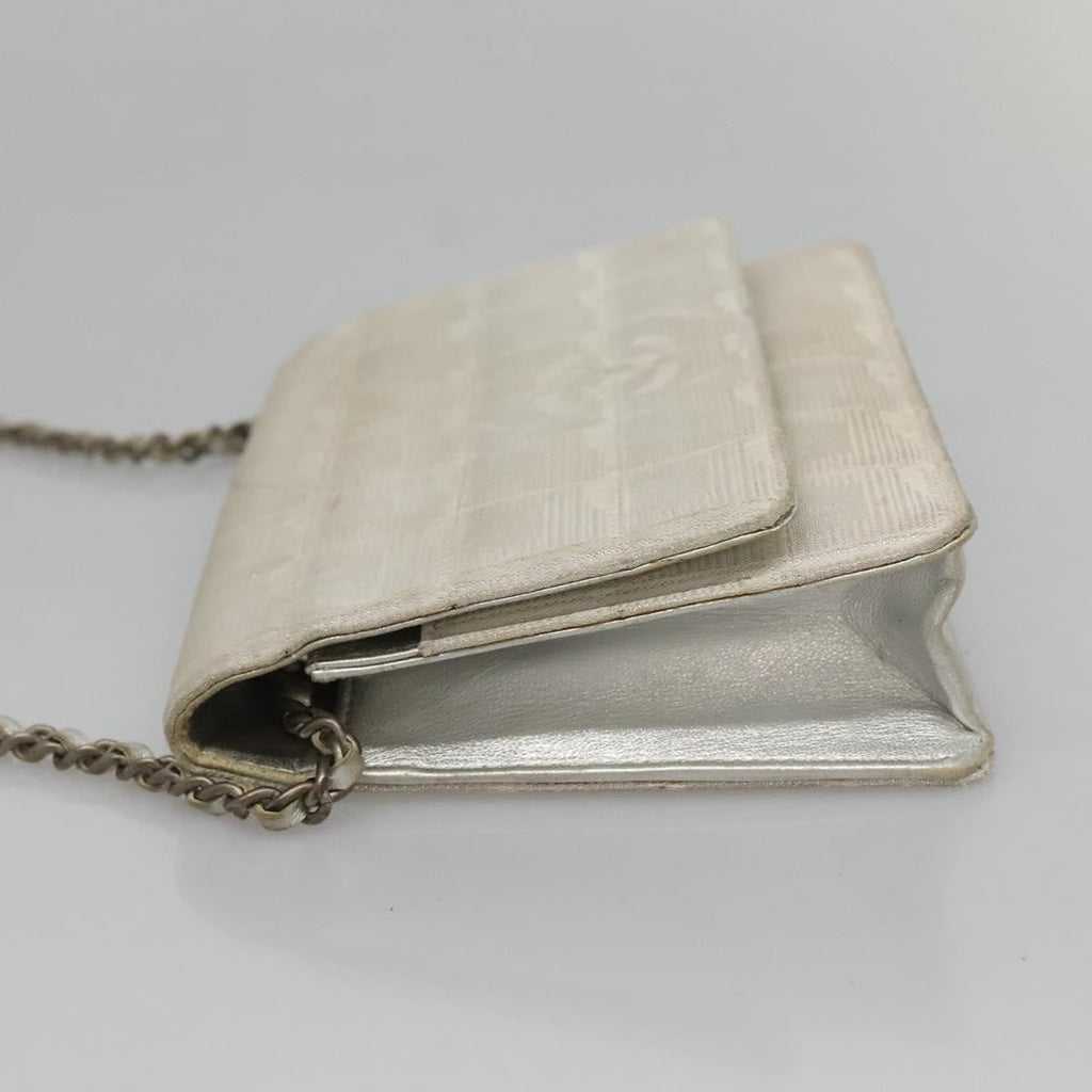 Chanel Travel Line Wallet On Chain Quilted Nylon Silver Nylon Bag (Pre-Owned)