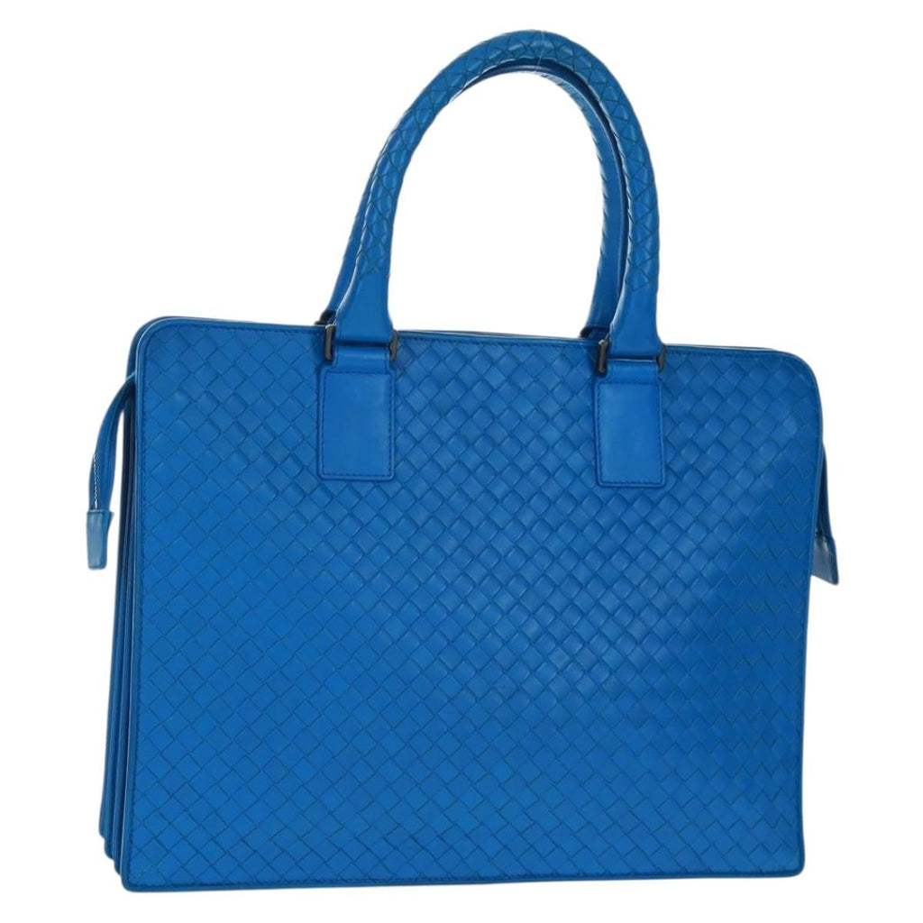 Bottega Veneta Top Zip Briefcase Intrecciato Nappa Blue Leather Briefcase Bag (Pre-Owned)