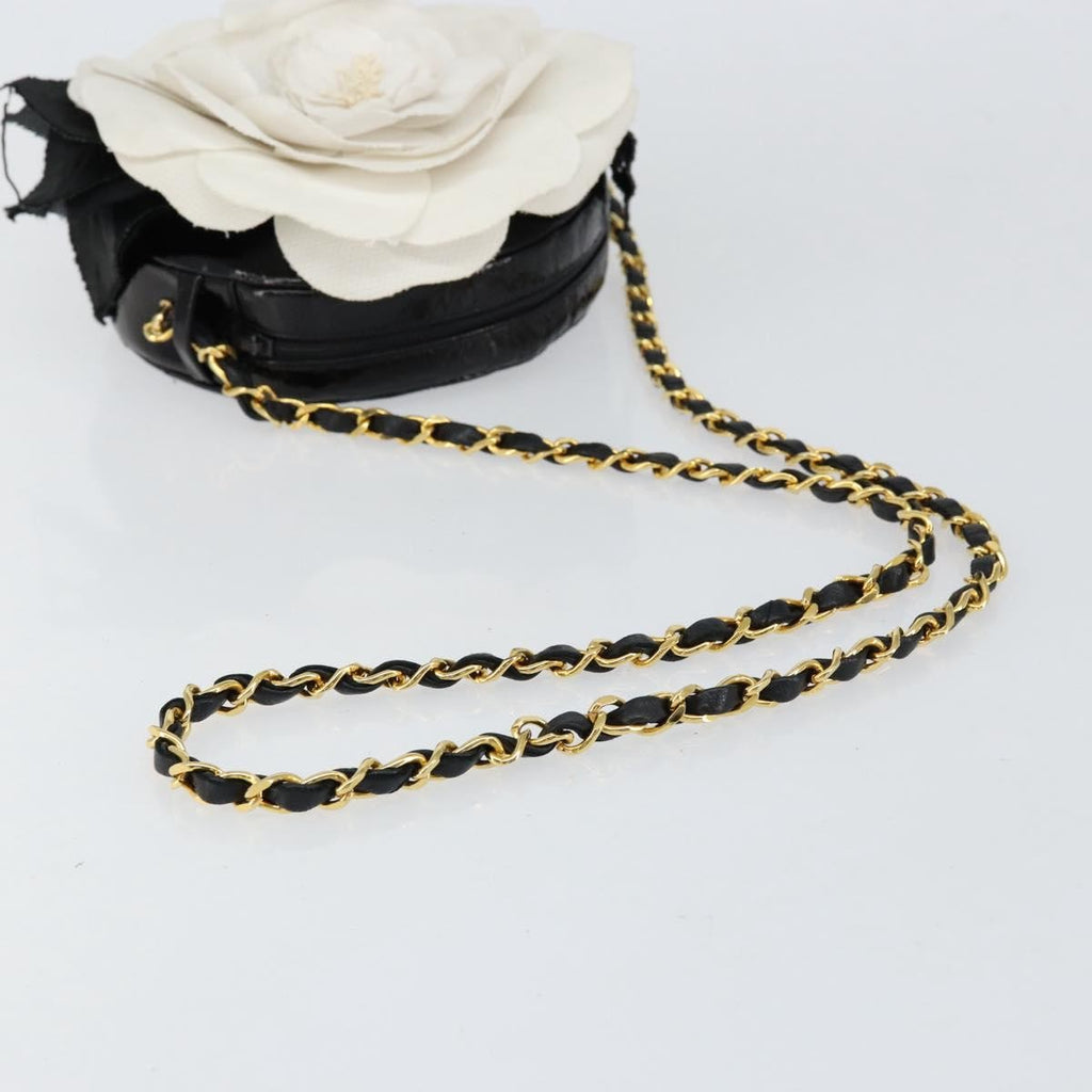 Chanel Vintage Camellia Round Evening Bag Lambskin And Satin Black Patent_Leather Clutche & Pouche Bag (Pre-Owned)