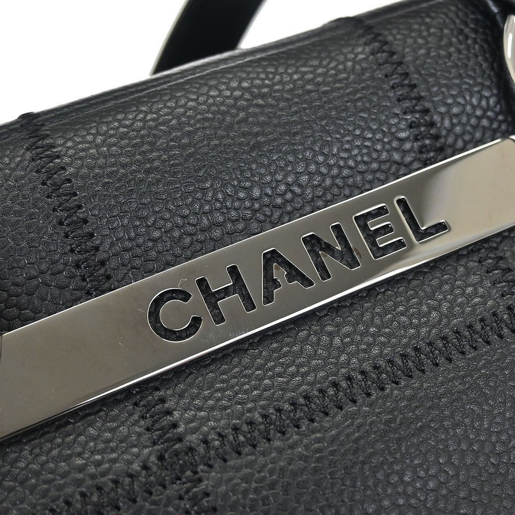 Chanel Square Stitch Bowler Bag Quilted Caviar Black Leather Shoulder Bag Bag (Pre-Owned)