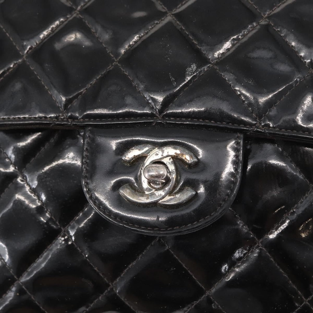 Chanel Vintage Square Flap Backpack Enamel Black Patent_Leather Backpack Bag (Pre-Owned)