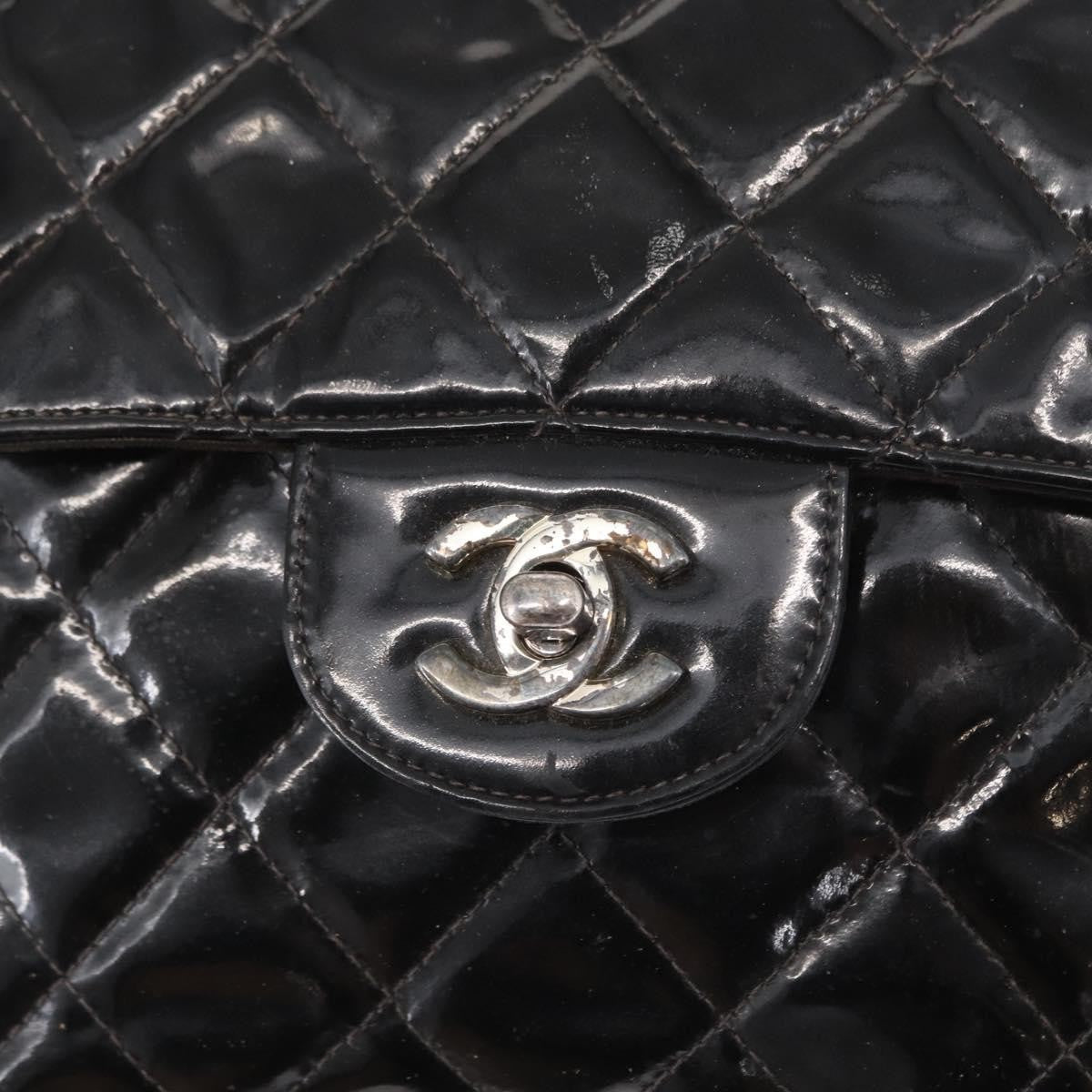 Chanel Vintage Square Flap Backpack Enamel Black Patent_Leather Backpack Bag (Pre-Owned)