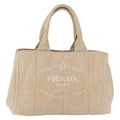 Prada Canapa Tote Canvas Beige Canvas Tote Bag Bag (Pre-Owned)