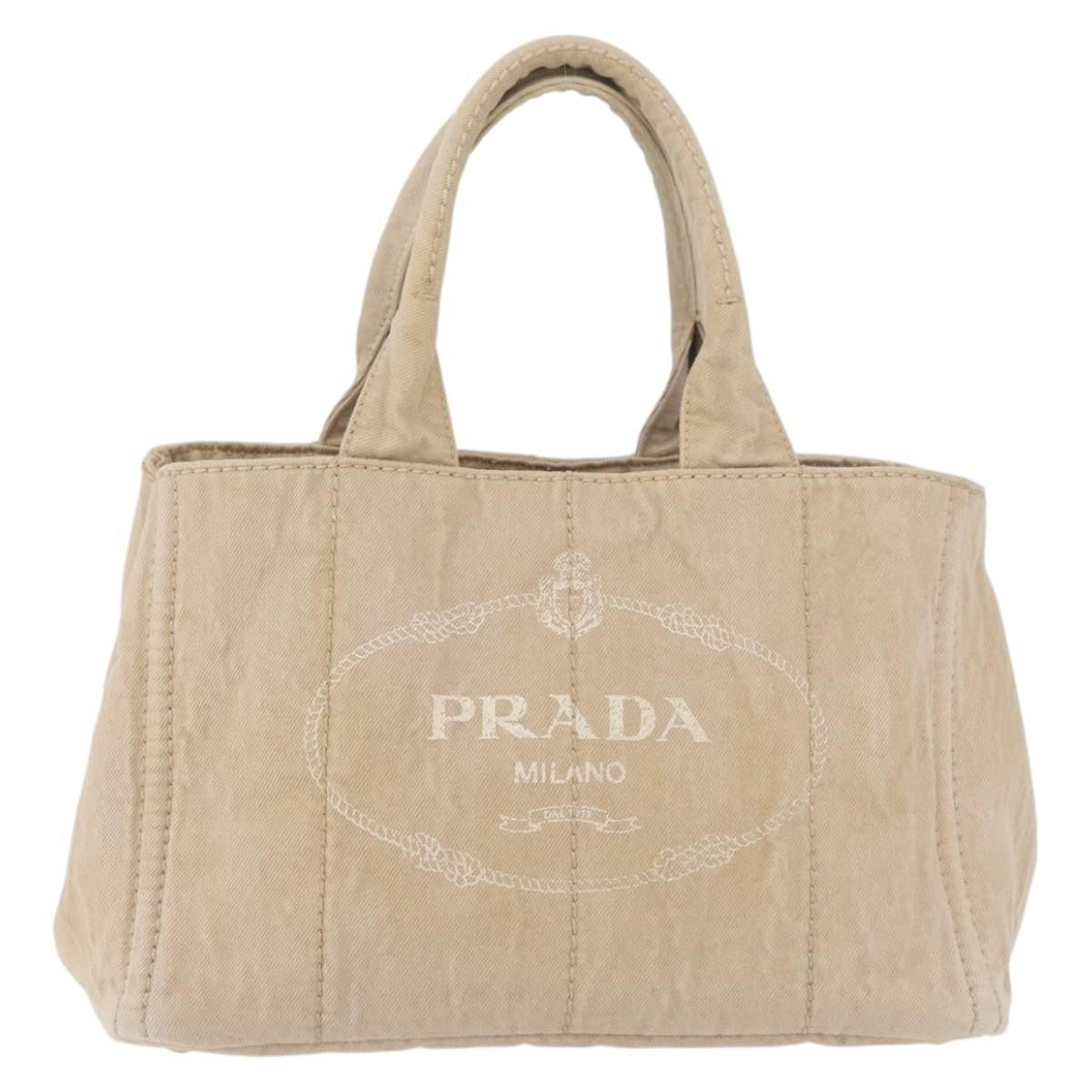 Prada Canapa Tote Canvas Beige Canvas Tote Bag Bag (Pre-Owned)